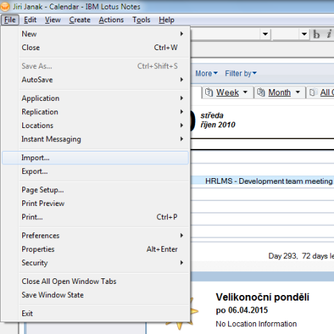 Lotus Notes: Calendar->File->Import